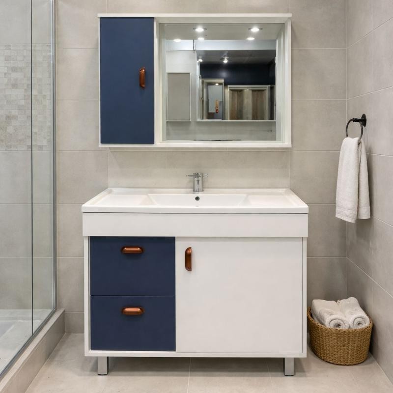 Conjunto Branco/Azul Cuba Reta 80x38cm