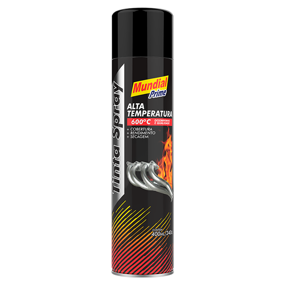 Tinta Spray Alta Temperatura Preto 400ml Mundial