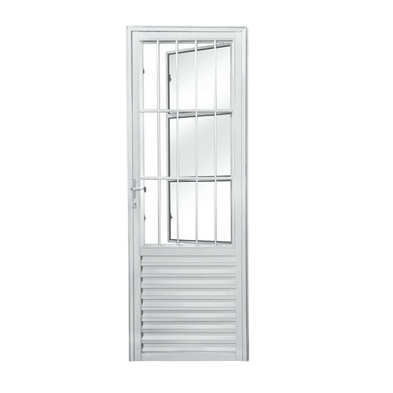 Porta de Alumínio Postigo 84x215cm c/ 3 Vidros Branca Direita